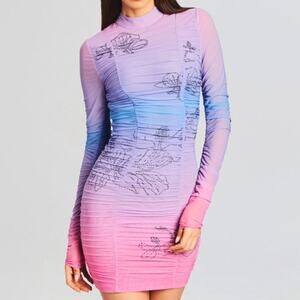 NEW Rococo Sand Blake Short Pink Purple Ombre Floral Rhinestone Bodycon Dress XS